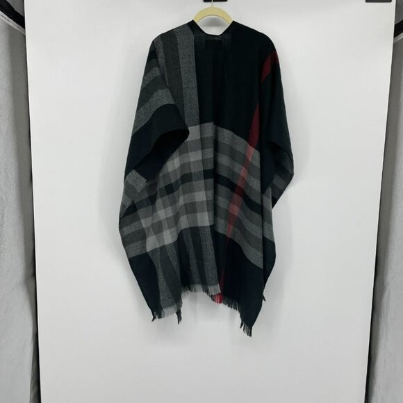 V Fraas black white red plaid  shawl overlay - Picture 9 of 10